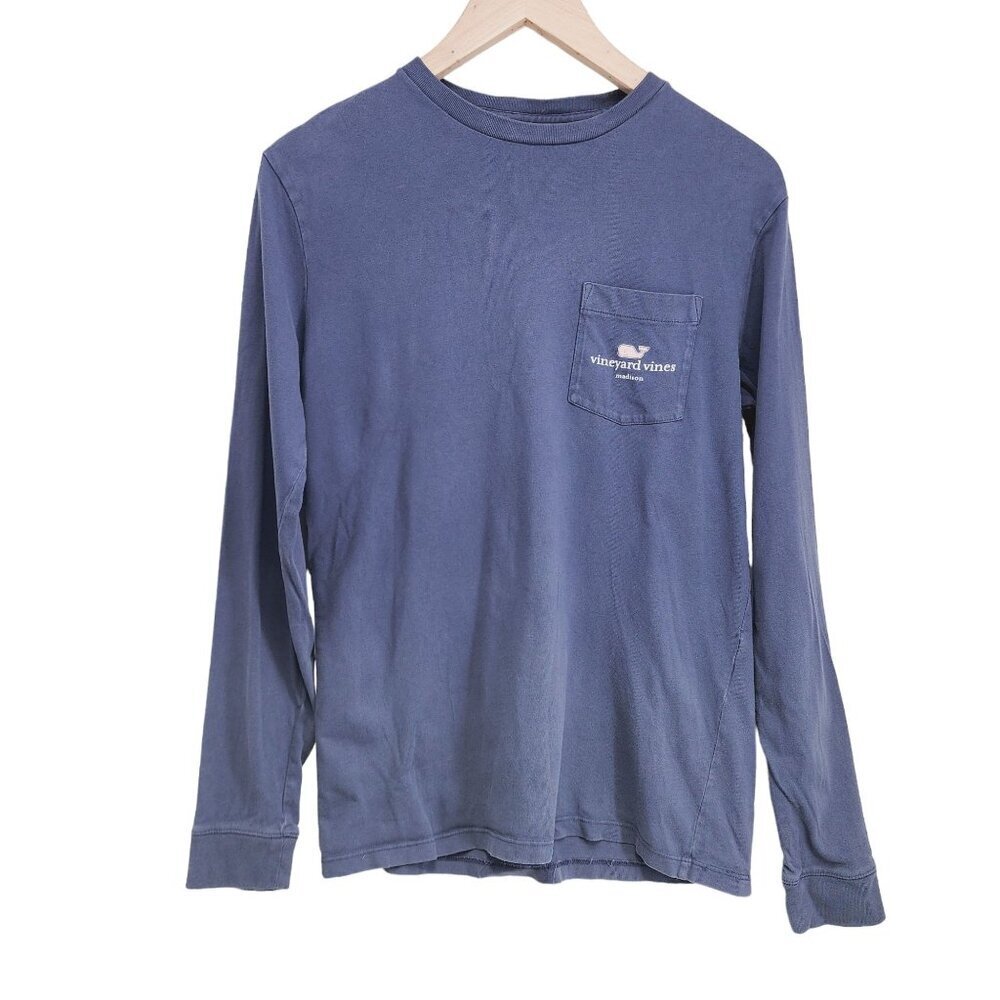Vineyard Vines Long Sleeve Tee Men XS Madison Wisconsin Whale Pocket Shirt Blue